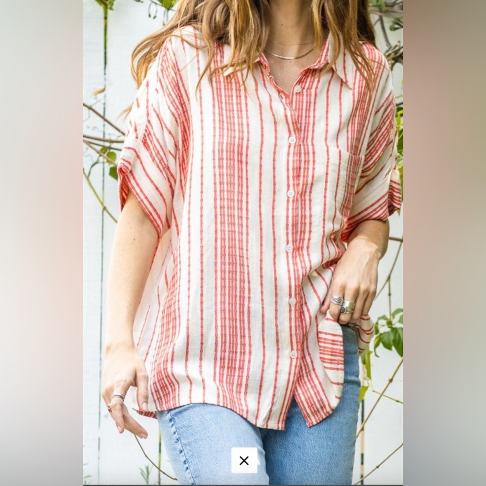 VICI En Créme Tay Striped Top in Cream Red